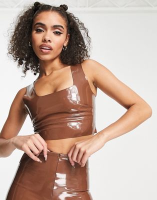 Commando faux leather patent crop top in tan - part of a set-Neutral