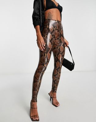 Commando faux leather perfect control snake print leggings in brown