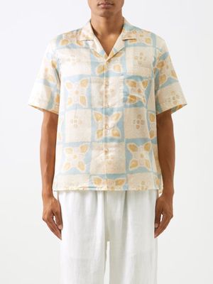 Commas - Cuban-collar Sundial-print Silk-blend Shirt - Mens - Multi