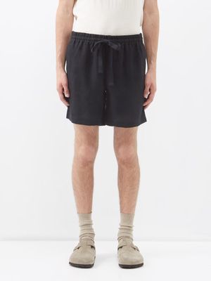 Commas - Drawstring-waist Linen-broadcloth Shorts - Mens - Black