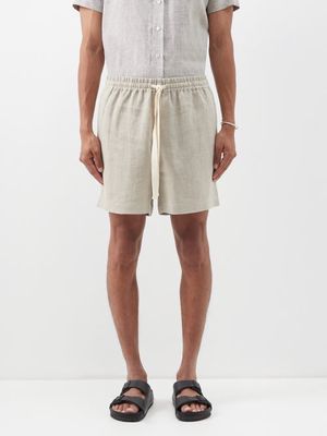 Commas - Drawstring-waist Linen Shorts - Mens - Cream