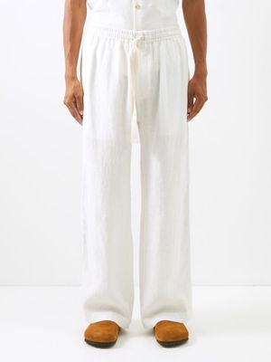 Commas - Drawstring-waist Linen Wide-leg Trousers - Mens - White