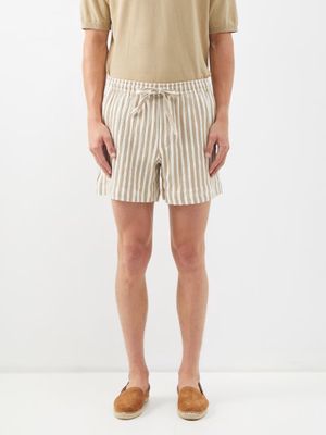 Commas - Lounge Striped Cotton-blend Seersucker Shorts - Mens - Brown Multi
