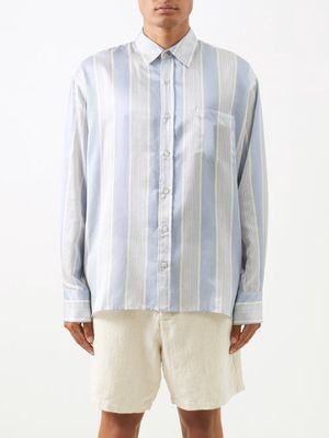 Commas - Patch-pocket Striped Silk-blend Shirt - Mens - Blue