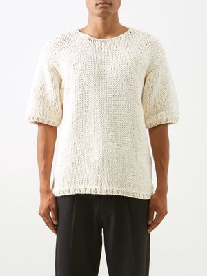 Commas - Short-sleeved Organic-cotton Sweater - Mens - Cream