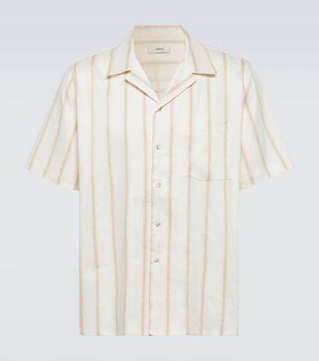Commas Striped linen-blend bowling shirt