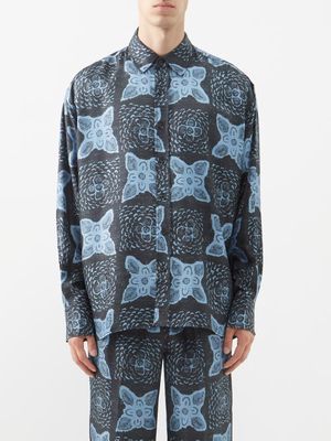 Commas - Sundial Floral-print Silk-blend Twill Shirt - Mens - Blue Navy
