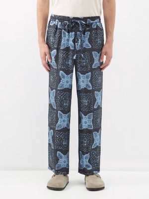 Commas - Sundial Floral-print Silk-blend Twill Trousers - Mens - Blue Navy