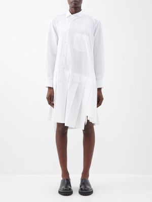 Comme Des Garçons Comme Des Garçons - Asymmetric-front Pleated Cotton Shirt Dress - Womens - White