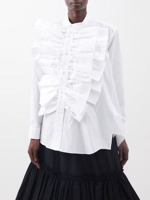 Comme Des Garçons Comme Des Garçons - Asymmetric Ruffled Cotton-poplin Shirt - Womens - White