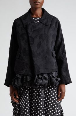 Comme des Garçons Comme des Garçons Distressed Taffeta Hem Floral Jacquard Satin Jacket in Black
