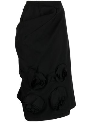Comme Des Garçons Comme Des Garçons floral appliqué ruched midi skirt - Black