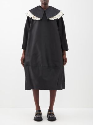 Comme Des Garçons Comme Des Garçons - Lace-trim Collar Oversized Satin Dress - Womens - Black