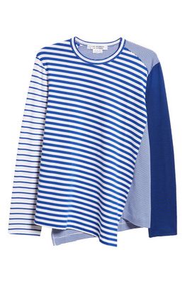 Comme des Garçons Comme des Garçons Mixed Stripe Asymmetric Cotton Jersey Top in Blue