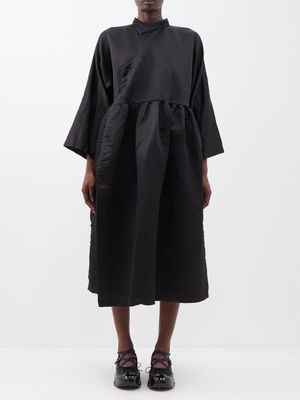 Comme Des Garçons Comme Des Garçons - Smock-waist Wool-satin Midi Dress - Womens - Black