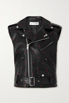 Comme des Garçons GIRL - Embroidered Belted Polka-dot Faux-leather Vest - Black