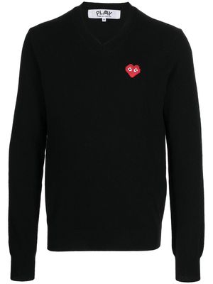 Comme Des Garçons heart-patch V-neck wool jumper - Black