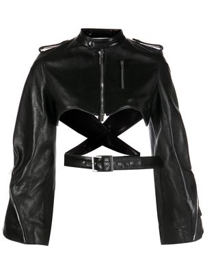 Comme Des Garçons Noir Kei Ninomiya belted cut-out leather jacket - Black