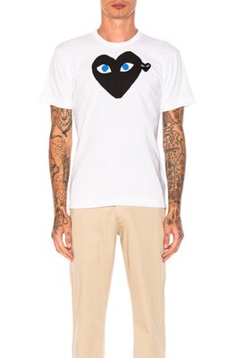 Comme Des Garcons PLAY Blue Eyes Black Emblem Cotton Tee in White