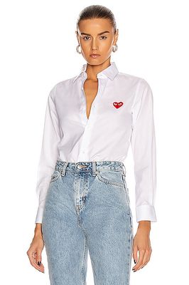 Comme Des Garcons PLAY Cotton Button Down with Red Emblem in White