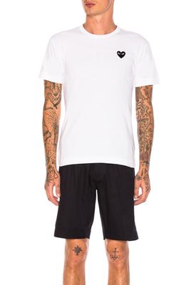 Comme Des Garcons PLAY Cotton Tee with Black Emblem in White