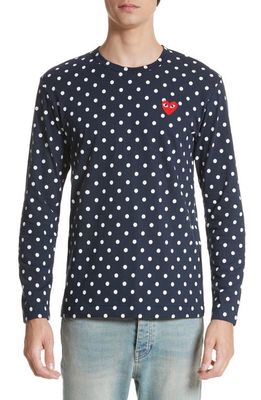 Comme des Garcons PLAY Dot Print Long Sleeve Crewneck T-Shirt in Navy/White