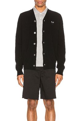 Comme Des Garcons PLAY Lambswool Cardigan with Black Emblem in Black