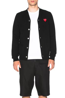 Comme Des Garcons PLAY Lambswool Cardigan with Red Emblem in Black