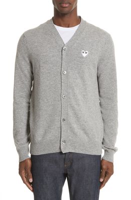Comme des Garcons PLAY White Heart Wool Cardigan in Light Grey