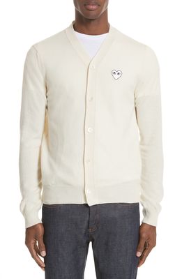 Comme des Garcons PLAY White Heart Wool Cardigan in Natural 3