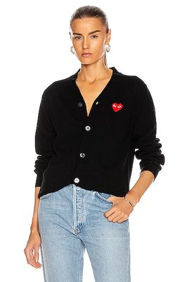 Comme Des Garcons PLAY Wool Red Heart Emblem Cardigan in Black