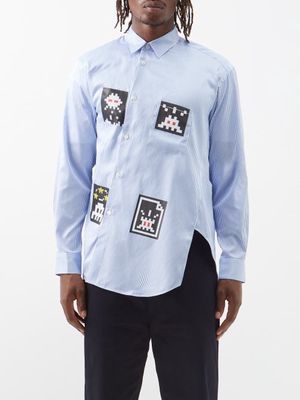 Comme Des Garçons Shirt - Asymmetric Striped Cotton-poplin Shirt - Mens - Blue