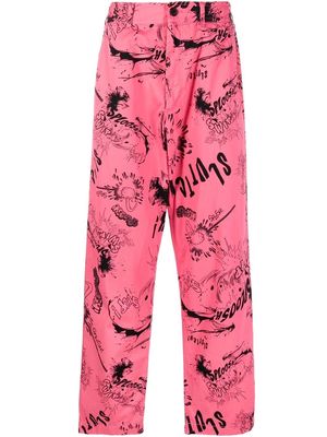 Comme Des Garçons Shirt graffiti-print straight-leg trousers - Pink