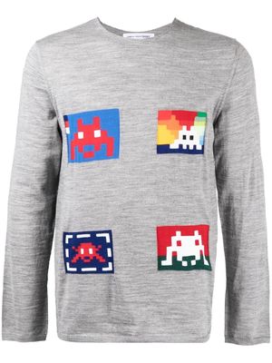 Comme Des Garçons Shirt graphic-print fine-knit jumper - Grey