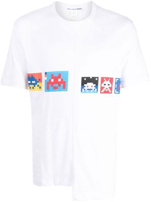 Comme Des Garçons Shirt pixelated-print asymmetric T-shirt - White