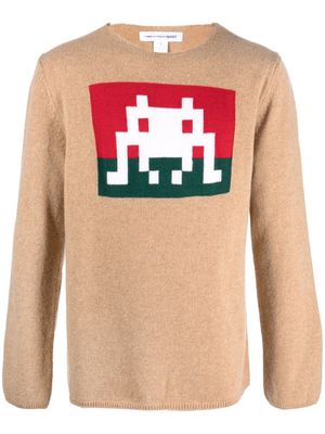 Comme Des Garçons Shirt Space Invaders graphic-knit jumper - Neutrals