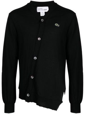 Comme Des Garçons Shirt x Lacoste asymmetric logo-patch wool cardigan - Black