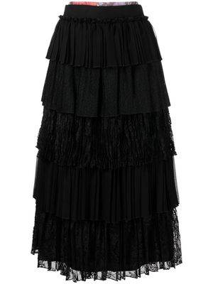 Comme des Garçons TAO contrasting-panel tiered midi skirt - Black