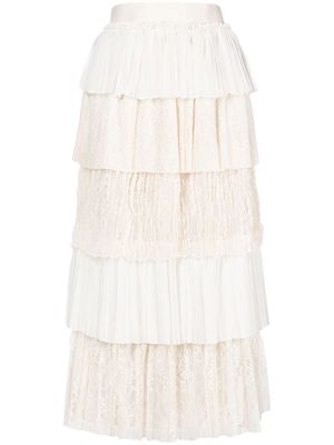 Comme des Garçons TAO contrasting-panel tiered midi skirt - White