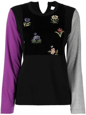 Comme des Garçons TAO floral-embroidered contrast-sleeve top - Black