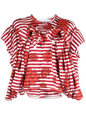 Comme des Garçons TAO x Shun Sudo floral-print striped T-shirt - Red