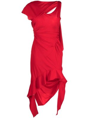 Commission asymmetric ruched dress - Red