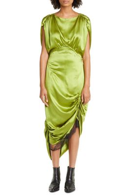 Commission Gender Inclusive Cavalier Ruched Silk Satin Midi Dress in Apple