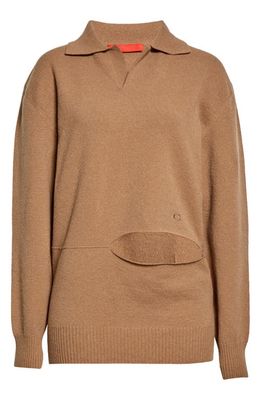 Commission Gender Inclusive Cutout Cotton Blend Polo Sweater in Camel