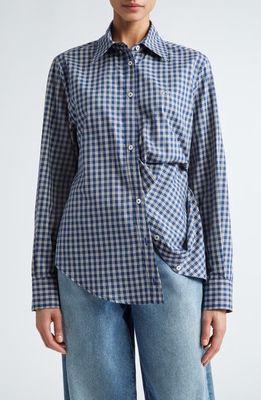 Commission Ivy Plaid Twisted Cotton Button-Up Shirt in Blue Plaid 