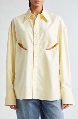 Commission Rider High-Low Hem Cotton Button-Up Shirt in Butter 