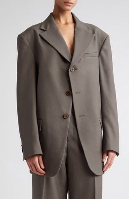 Commission Shift Long Single Breasted Virgin Wool Blazer in Taupe