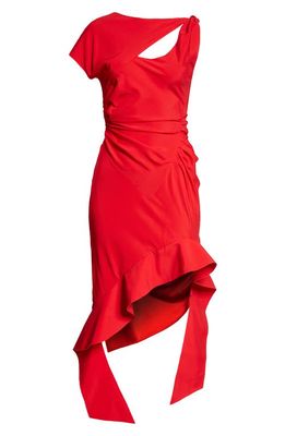 Commission Snipped Asymmetric Stretch Silk Midi Dress in Kiss