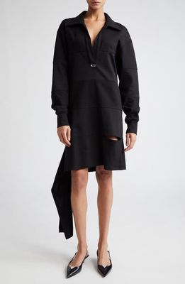 Commission Snipped Cascade Long Sleeve Cotton Blend Polo Dress in Black