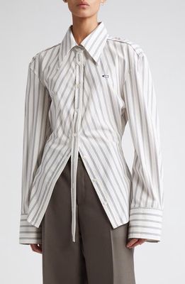 Commission Split Stripe Deconstructed Button-Up Shirt in White Stripe